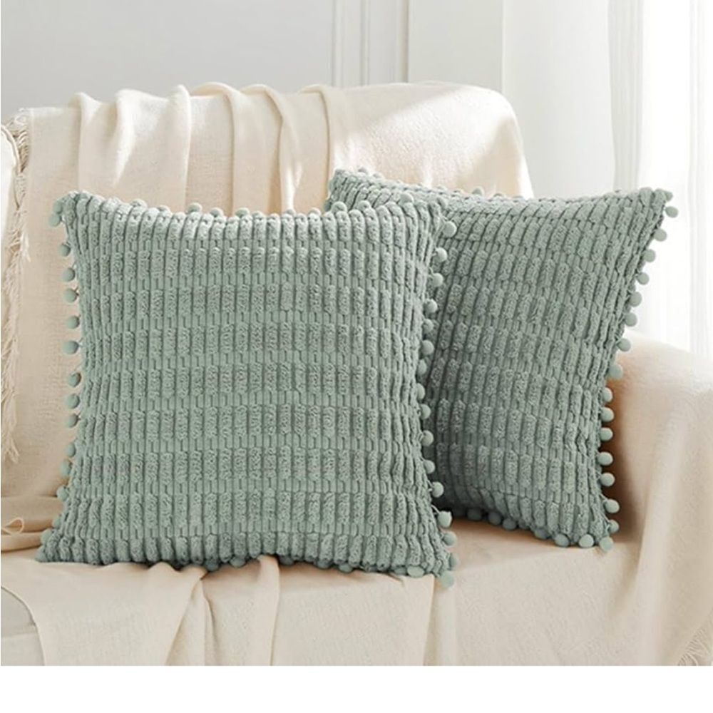 Decorative Throw Pillow Covers with Pom Poms